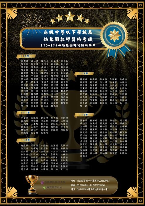 🎊【恭賀】110-114年度教師資格考試-榜單(幼教)圖片